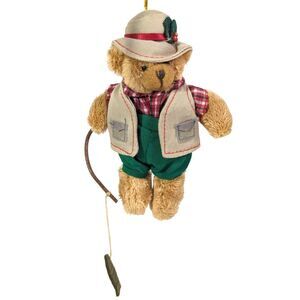 Fly Fishing Bear Plush Ornament Hat Vest Shirt Pants Rod Pole Fish Vintage 1980s